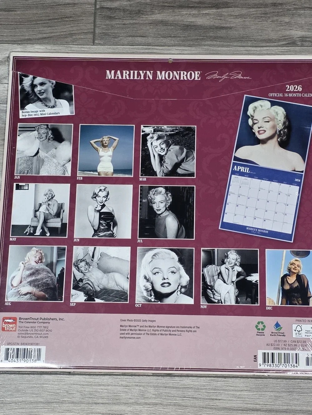 Marilyn Monroe Official 2026 Full Color Wall Calendar NEW